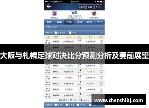 大阪与札幌足球对决比分预测分析及赛前展望